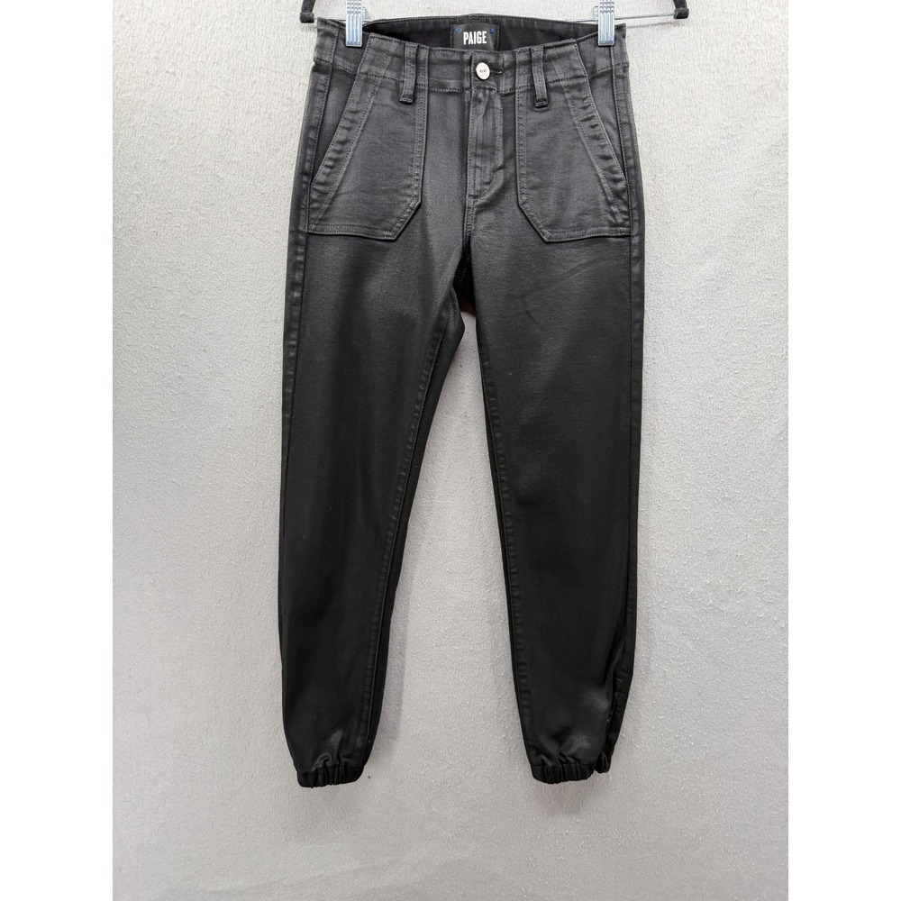 Paige Mayslie Jogger Pants Womens 25 Black Fog Luxe Coated Edgy Utility Ankle